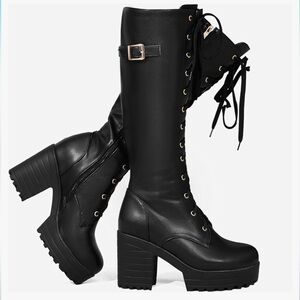 Platform Knee High Lace Up Boots